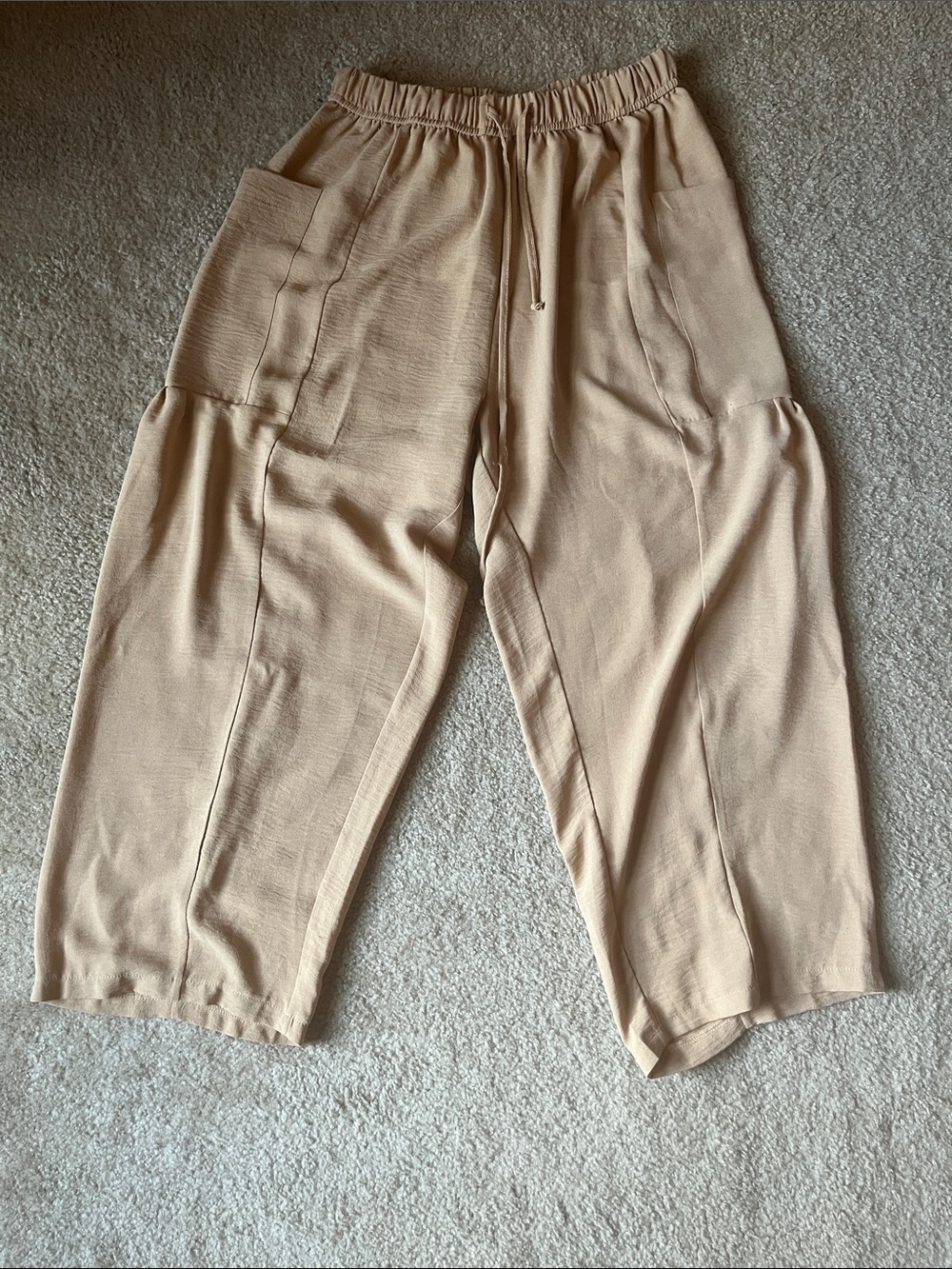 Neutral Wide-Leg Pull-On Pants with Elastic Waist
